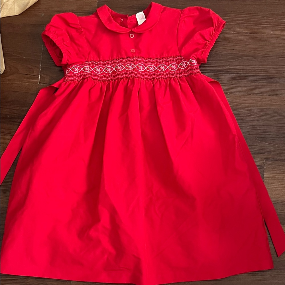 Charming Red Smocked Kids Dress